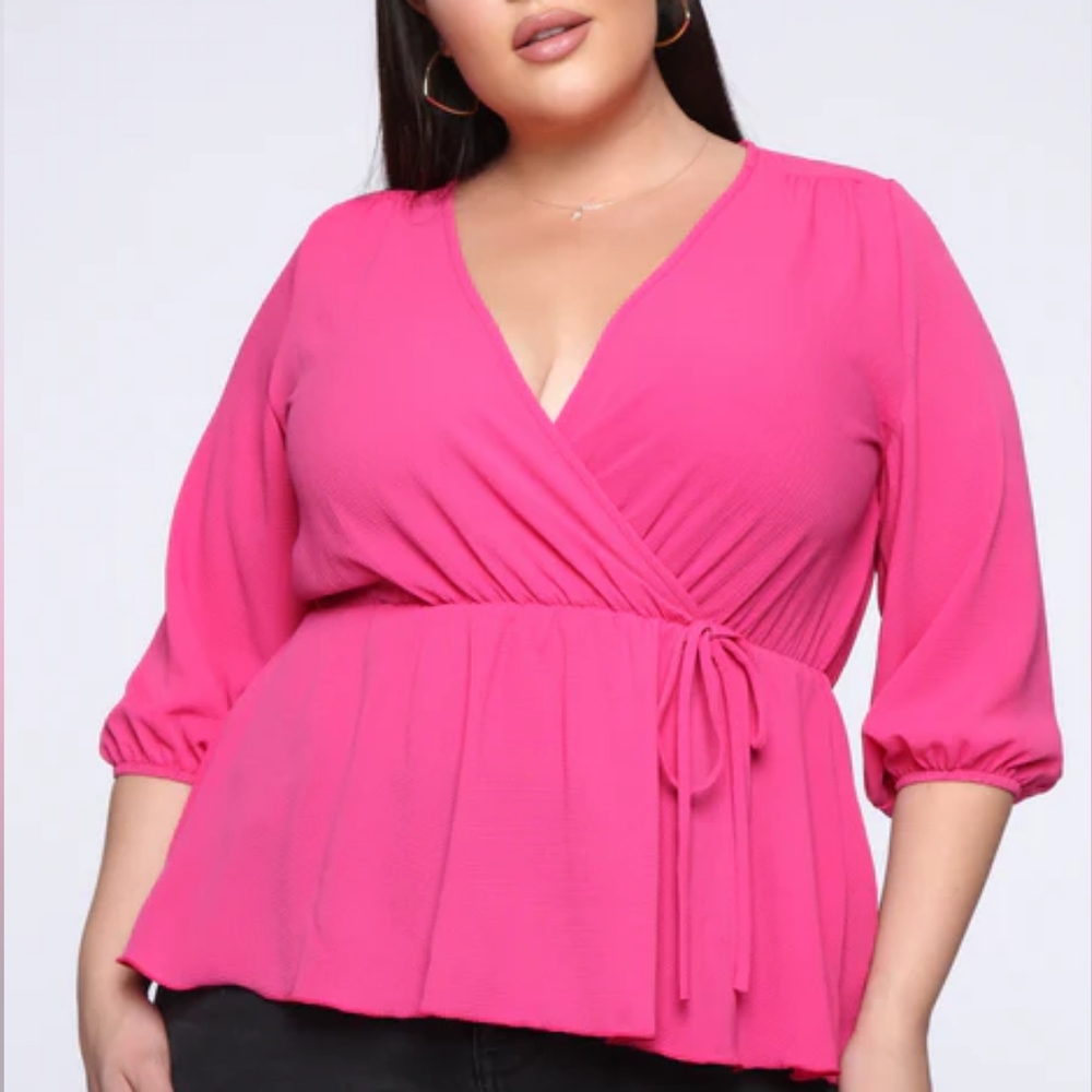 NWOT Faux wrap hot pink blouse 3X